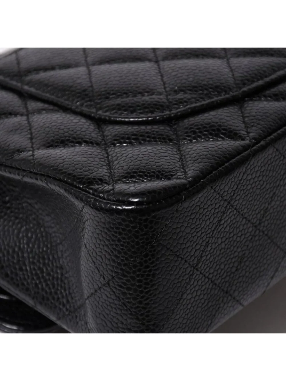 Chanel Quilted 23 Double Flap Chain Shoulder Bag CC Logo Caviar Leather Black